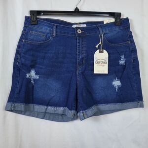 California Vintage Women Blue Distressed Cuffed Hem 5 Pocket Denim Shorts 16 New